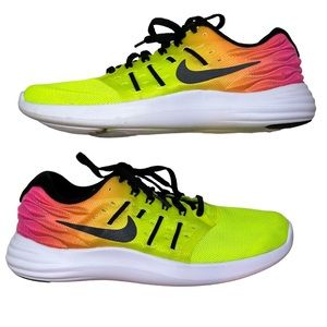 Nike Lunarstelos Fitsole Neon Yellow Pink Orange Ombre Workout Running Shoes 8.5